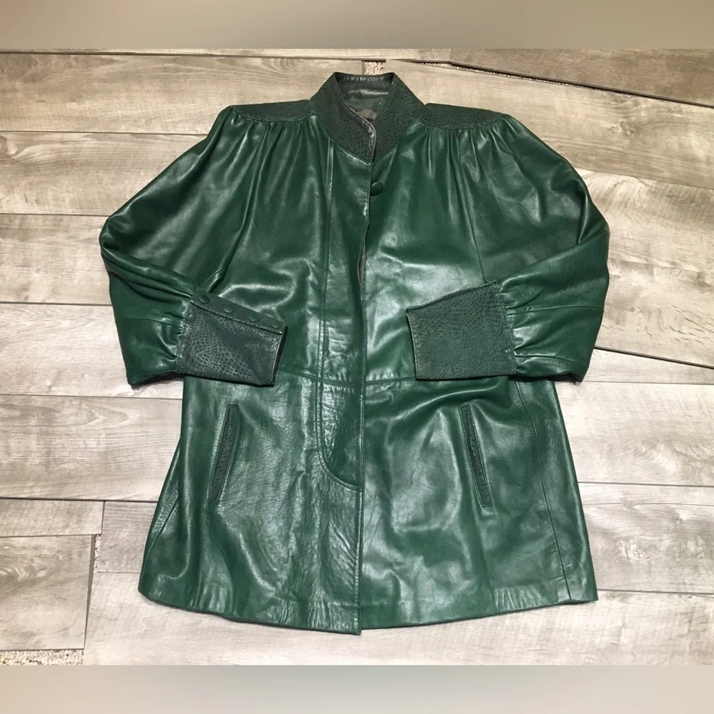 Vintage Fantasia Womens 80’s Bomber Coat Green Leather Oversized Jacket Sz Large